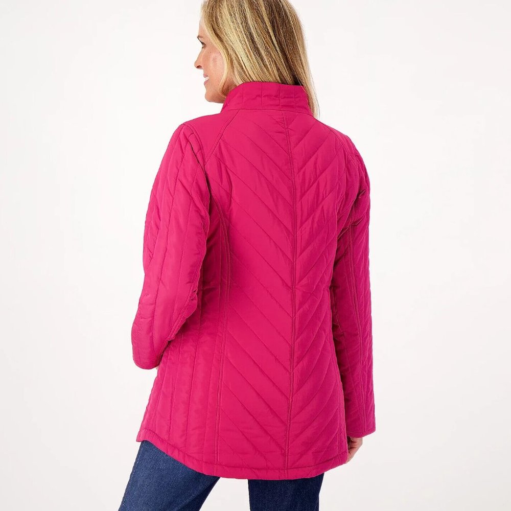 Isaac Mizrahi Live! Nylon Quilted Jacket w Printed Lining - Basil  a519732 - Picture 3 of 3